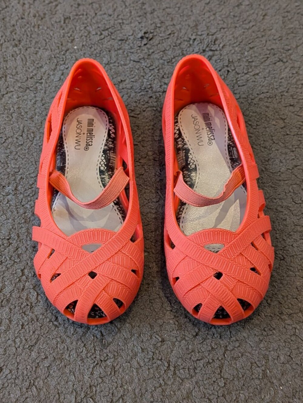 Mini Melissa + Jason Wu sandals in coral orange Mary Jane flats size 10